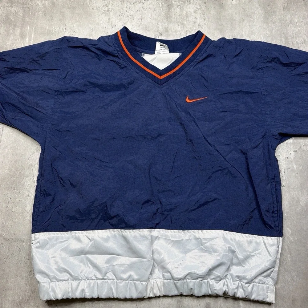 Vintage 90s Nike Blue White Orange Nylon Pullover Windbreaker Jacket Youth S (6)